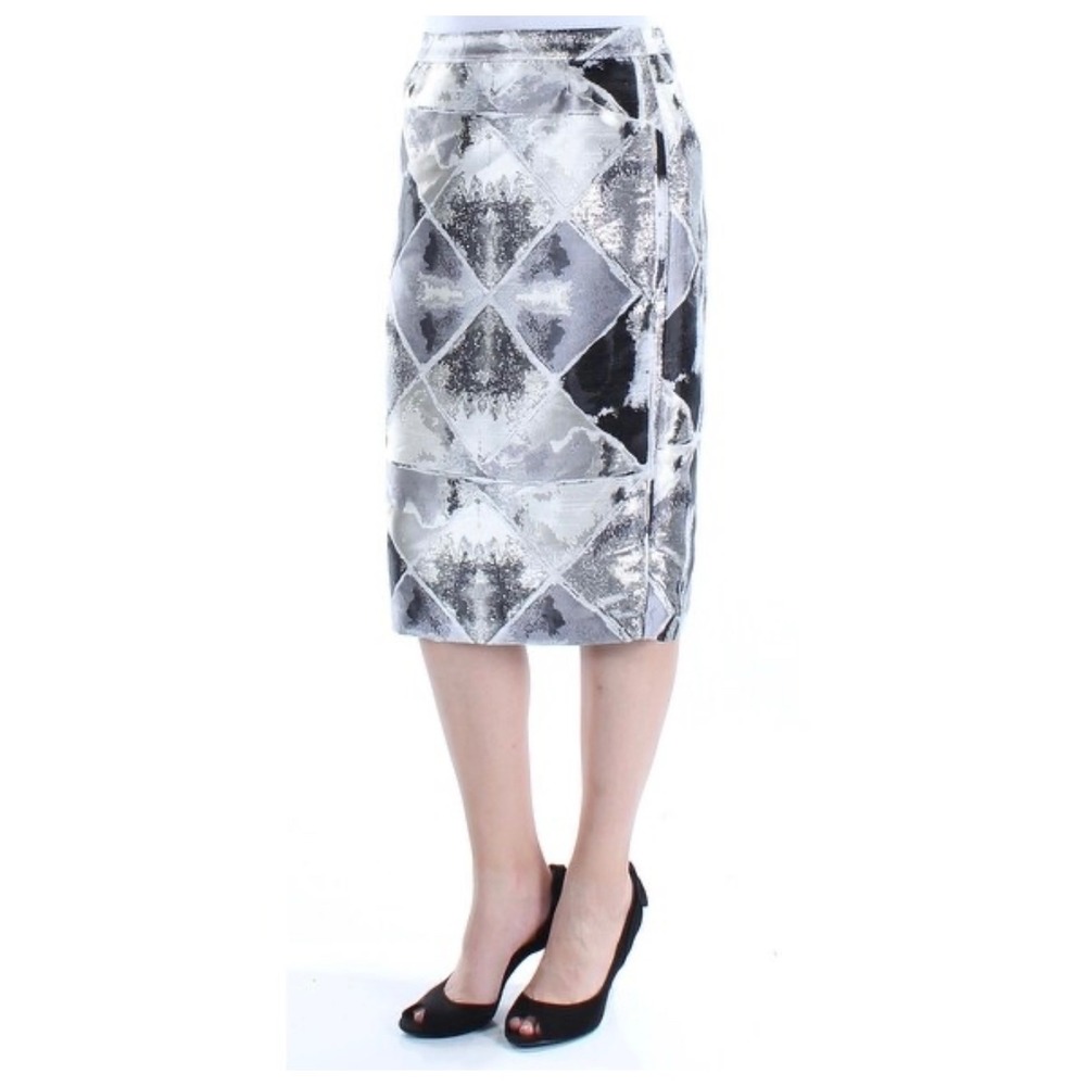 Calvin Klein Gray Metallic Diamond Jacquard Pencil Skirt NWT Size 2 Dressy‎ New